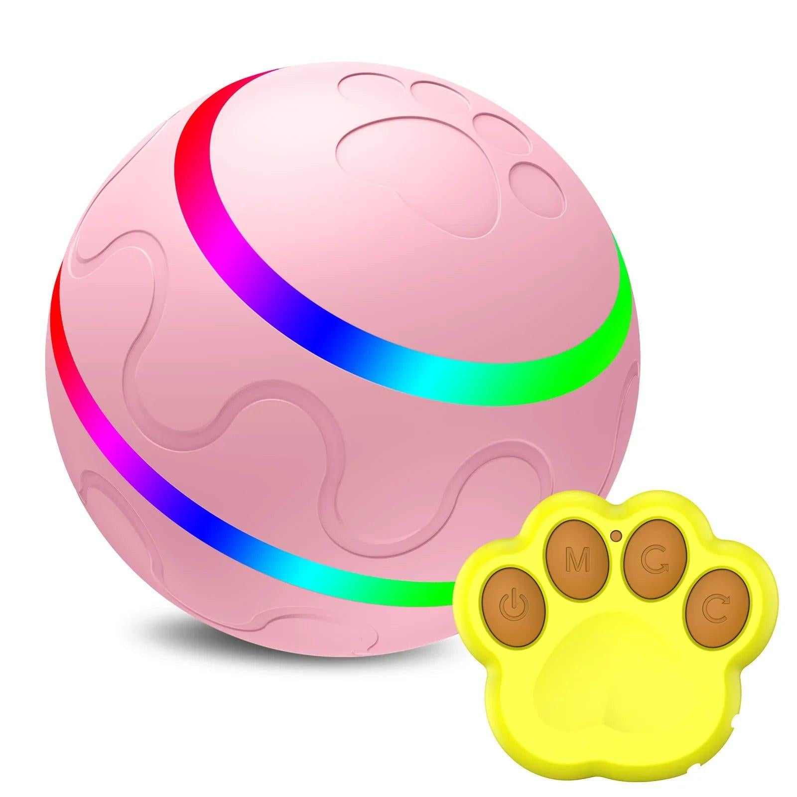 Interactive pink LED pet toy ball with remote control, ideal for dog and cat play