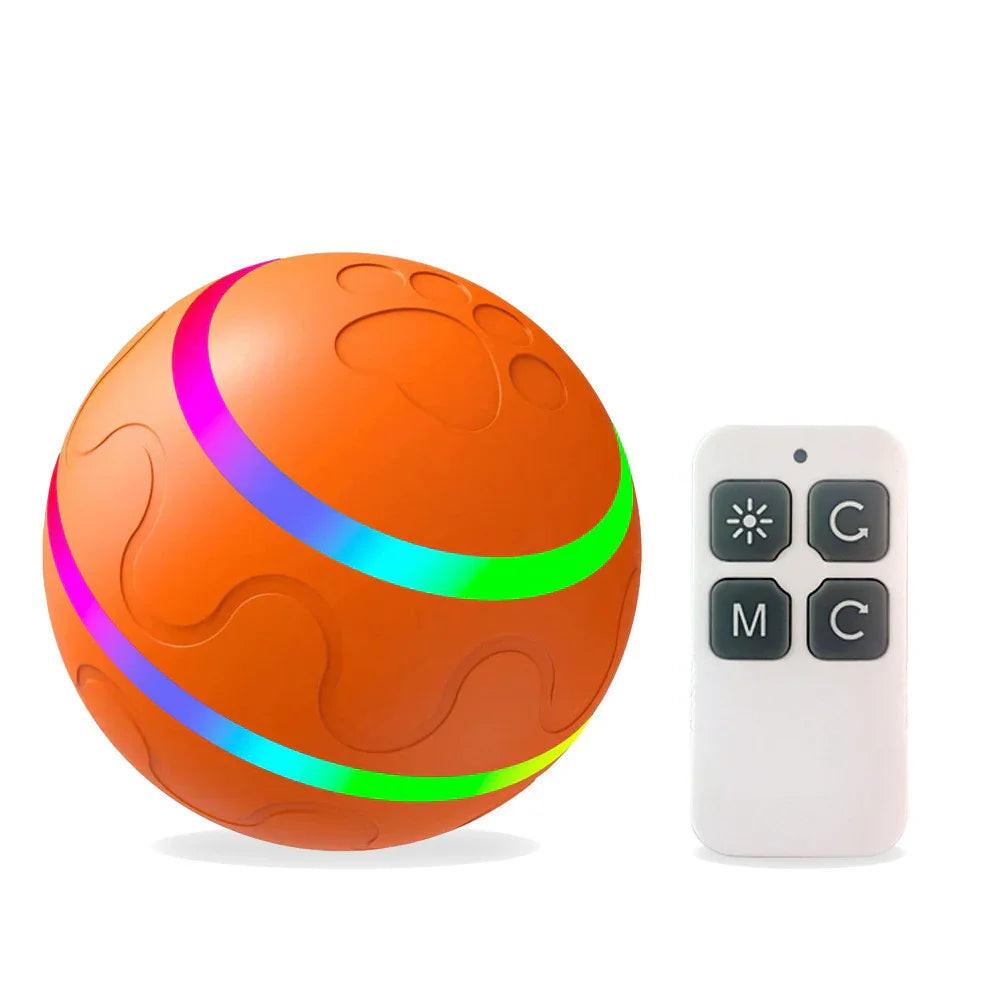 Interactive orange LED pet toy ball with remote control for dogs and cats