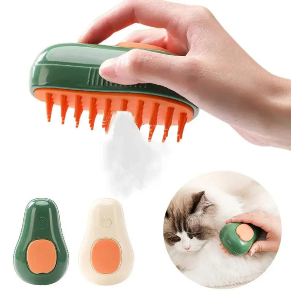 Handheld pet grooming brush for cats and dogs, with soft silicone bristles and comfortable grip.