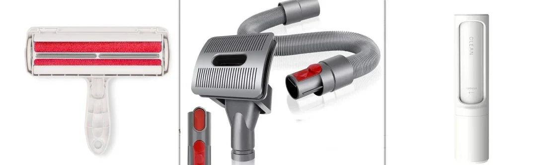 Pet hair removal brush, vacuum attachment, and portable cleaner for dog and cat grooming