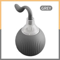 Grey silicone pet ear cleaning bulb with curved nozzle on white background