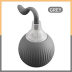 Grey silicone pet ear cleaning bulb with curved nozzle on white background