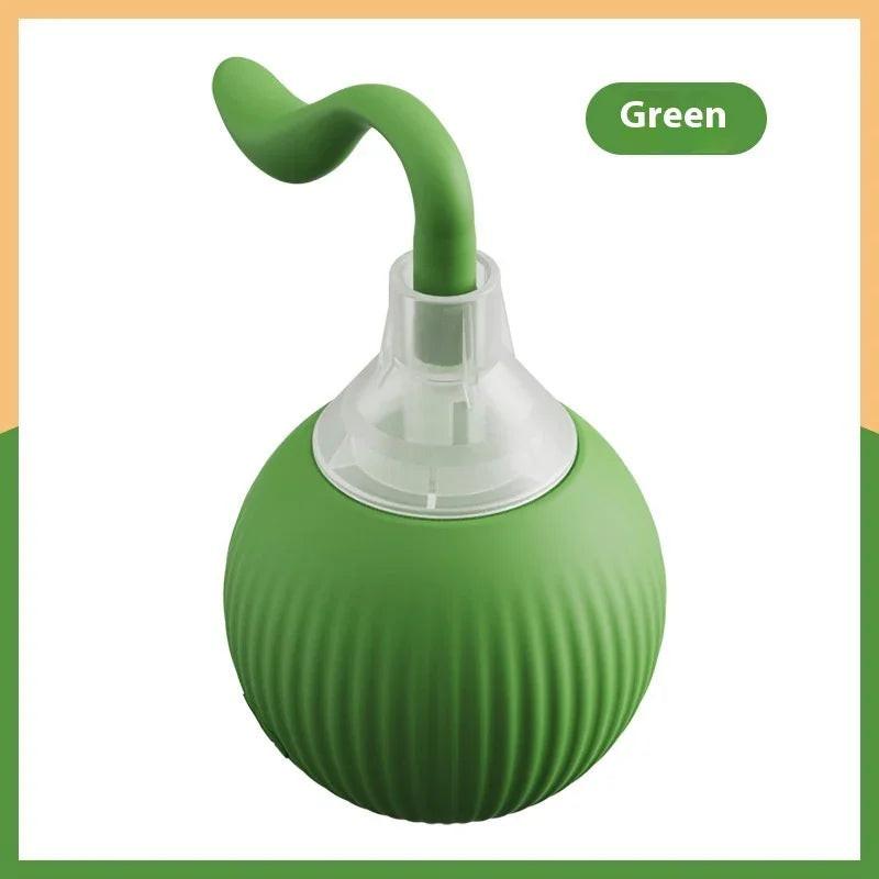 Green silicone pet ear cleaning tool with curved tip for dogs and cats