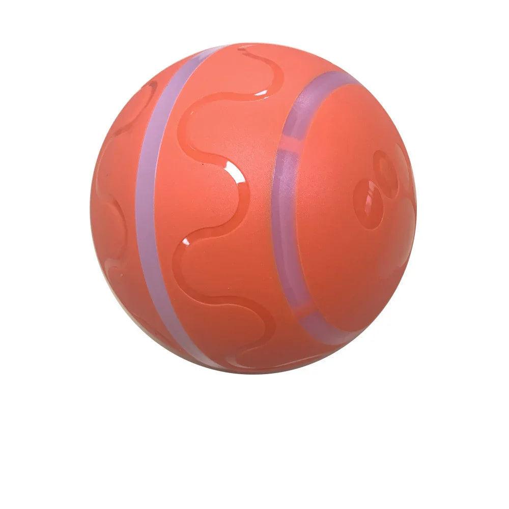 Orange interactive pet toy ball with wavy textured lines for dogs and cats
