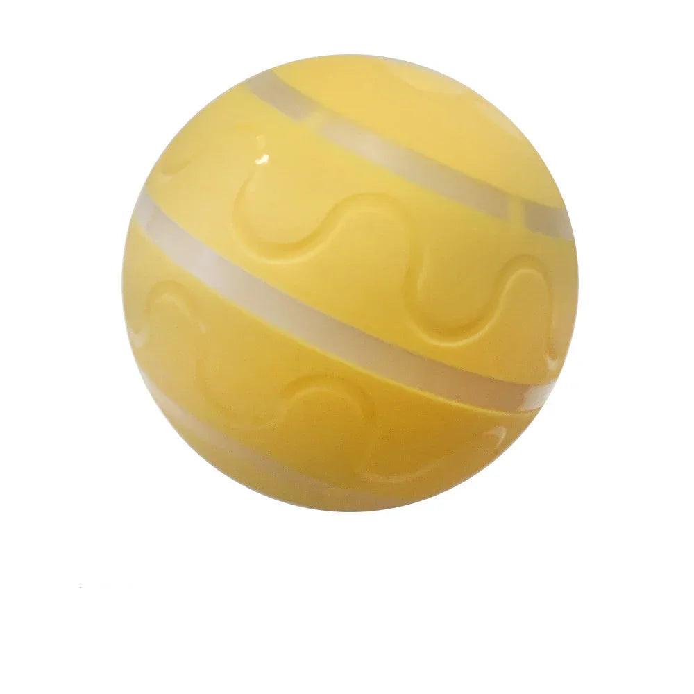 Yellow pet toy ball with wavy pattern, durable dog and cat play accessory
