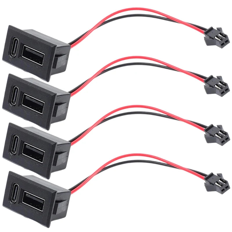 Dual Type C USB Receptacle Female Socket Connector Chassis Mount 2 Port Power Charging Adapter for Car Dashboard Auto Parts Kit