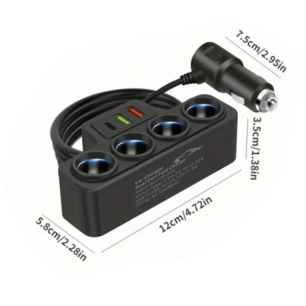 4 In 1 Car Cigarette Lighter 12V/24V Cigarette Lighter Adapter USB QC3.0 PD3.1A Port USB Port Socket Splitte Car