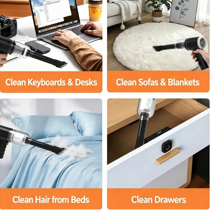 Handheld Car Vacuum Cleaner,  Portable Cordless, Dual use of blowing and suctionMulti-Nozzles, for Car, Home, Pet, Office