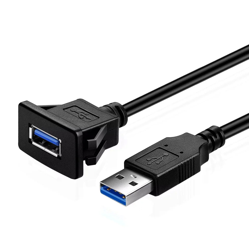 USB 3.0 Male to Female AUX Flush Panel Mount Extension Cable for Car Truck Boat Motorcycle Dashboard 1M Waterproof Wire