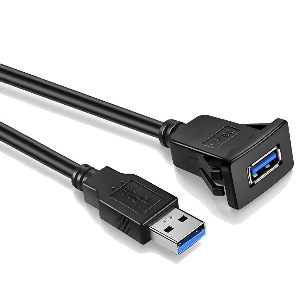 USB 3.0 Male to Female AUX Flush Panel Mount Extension Cable for Car Truck Boat Motorcycle Dashboard 1M Waterproof Wire