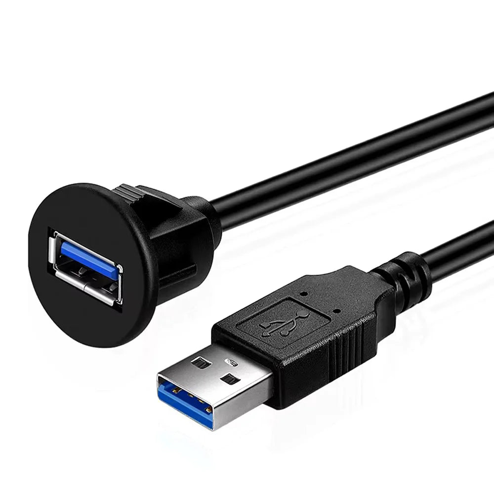 USB 3.0 Male to Female AUX Flush Panel Mount Extension Cable for Car Truck Boat Motorcycle Dashboard 1M Waterproof Wire