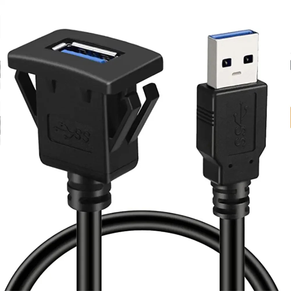 USB 3.0 Male to Female AUX Flush Panel Mount Extension Cable for Car Truck Boat Motorcycle Dashboard 1M Waterproof Wire