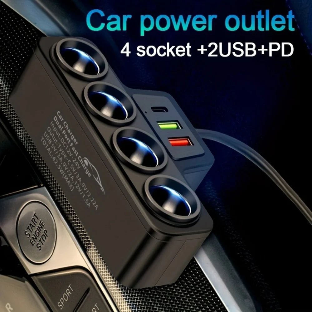 4 In 1 Car Cigarette Lighter 12V/24V Cigarette Lighter Adapter USB QC3.0 PD3.1A Port USB Port Socket Splitte Car