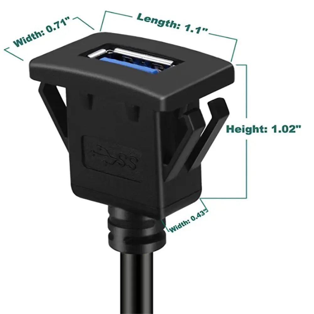 USB 3.0 Male to Female AUX Flush Panel Mount Extension Cable for Car Truck Boat Motorcycle Dashboard 1M Waterproof Wire