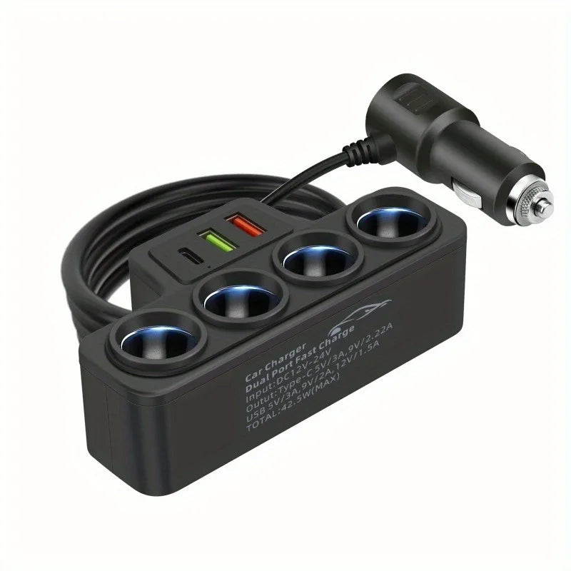 4 In 1 Car Cigarette Lighter 12V/24V Cigarette Lighter Adapter USB QC3.0 PD3.1A Port USB Port Socket Splitte Car