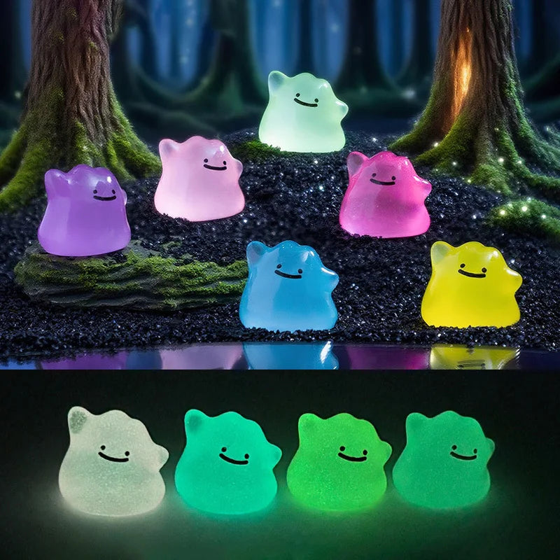 6pcs/Set Anime Pocket Monsters Multicolor Mini Figures Glow In The Dark Ditto Cute Model Decoration Doll Halloween Surprise Gift
