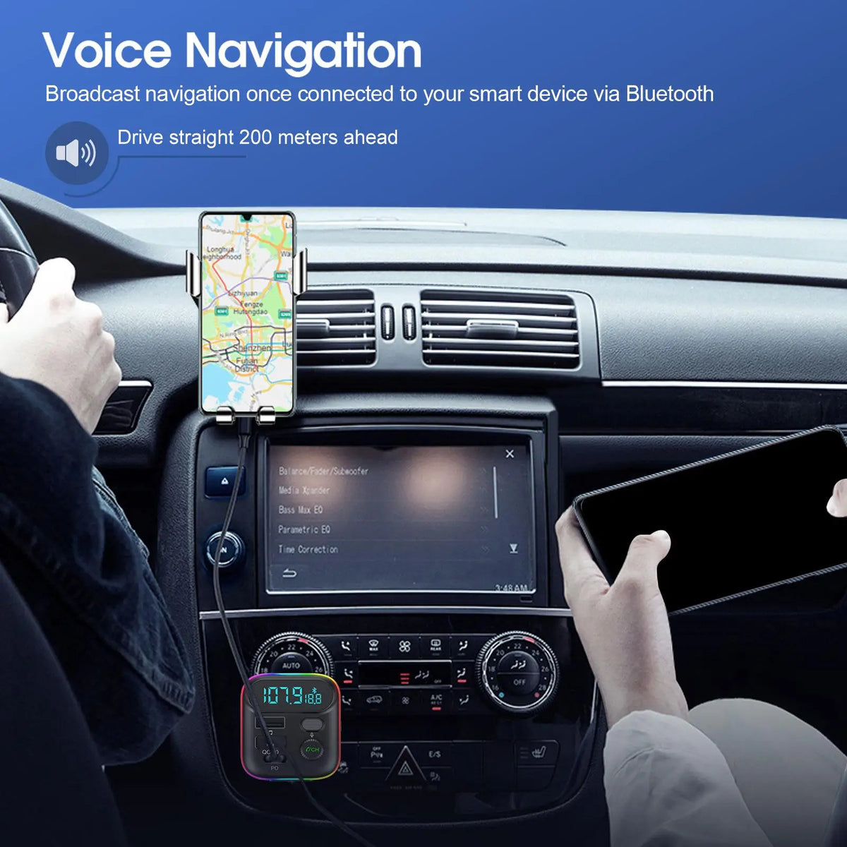 Car PD 18W QC3.0 Fast Charge Bluetooth 5.0 FM Transmitter Dual Player Music Type-C Colorful Ambient MP3 Light Cigarette Lighter