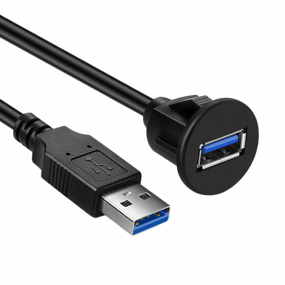 USB 3.0 Male to Female AUX Flush Panel Mount Extension Cable for Car Truck Boat Motorcycle Dashboard 1M Waterproof Wire