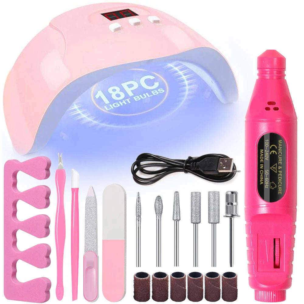 Electric Nail Drill Set File Kit Nail Lamp Gel Manicure Dryer Lamp Professional Nail Files Tool Manicure Pedicure Home Use