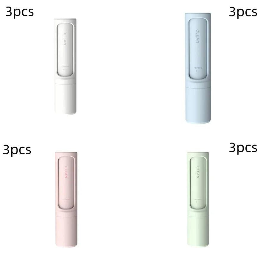 Set of sleek, portable pet cleaning brushes in white, blue, pink, and green, 3 pieces each.