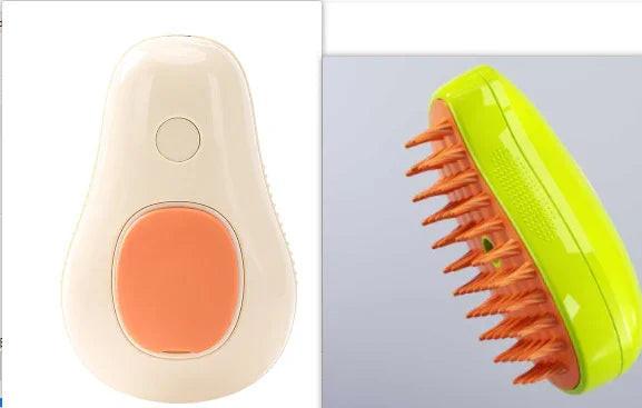 Dual-view pet grooming brush with ergonomic handle and orange silicone bristles