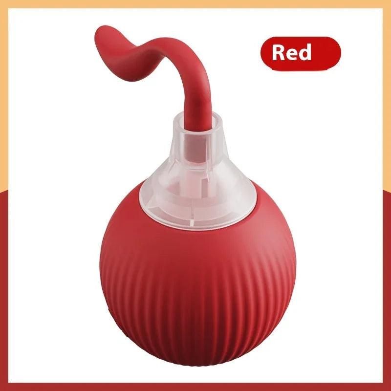 Red silicone pet washing bulb with curved nozzle for dogs and cats grooming