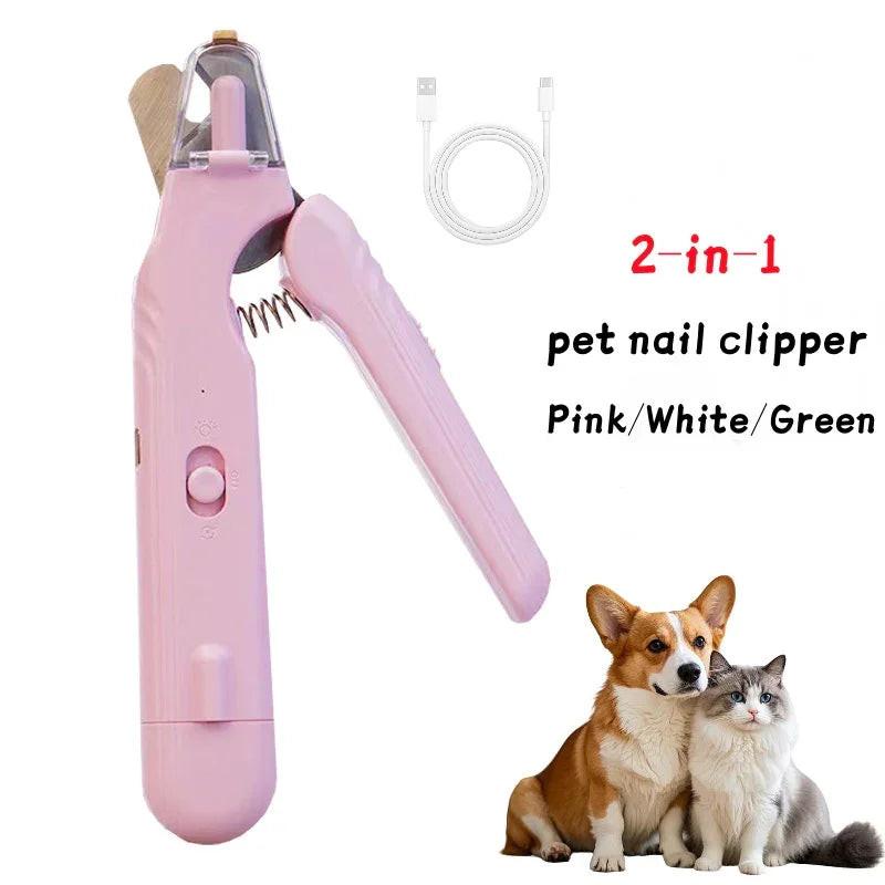 Pink 2-in-1 pet nail clipper with USB cable, dog and cat, grooming tool for pets